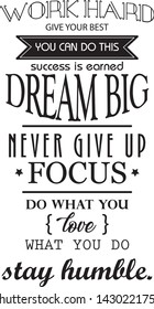 Work Hard motivational quote, decorative design perfect for a print, greeting card, wall decals or t-shirt, isolated on white background - Vector
