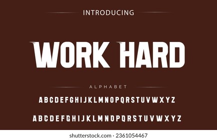 Work Hard Sport Modern Italic Alphabet Font. Typography urban style fonts for technology, digital, movie logo design. vector illustration