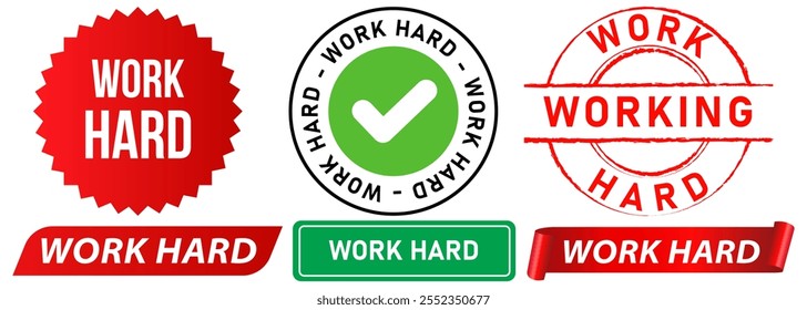 Arbeit hart arbeiten job aufgabe verantwortung mitarbeiter besetzung ehrgeizig stempel bunt abzeichen emblem aufkleber banner banner banner button design symbol satz kollektion