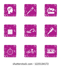 Work head icons set. Grunge set of 9 work head vector icons for web isolated on white background