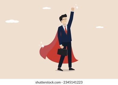 Work heroes, business heroes or workers who successfully solve work problems, smart businessmen use superhero cloths and successfully solve all work problems.