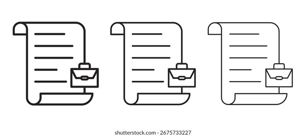 Ilustración vectorial del icono de la historia del trabajo, negrita, luz, trazo fino en el fondo blanco.