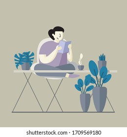 work from home activity illustration reading a book