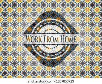 Work From Home arabesque badge. arabic decoration.