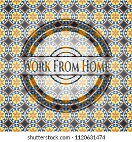 Work From Home arabic badge background. Arabesque decoration.