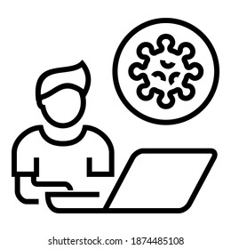 Work at home to avoid corona virus and for prevention from covid. Man with laptop freelance icon design vector illustration.