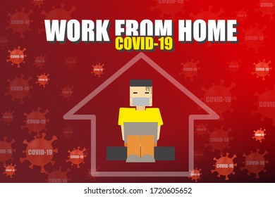 Arbeit von zu Hause aus, gefährlicher Virenhintergrund. Corona-Virus-Hintergrund, Heimisolierhintergrund.