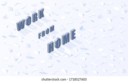 Work from home background Technology tool Social media isometric vector design.