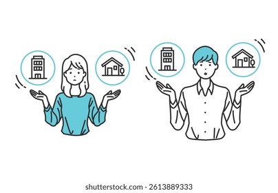 Work and Home Balance – Company vs. House. A person weighing work and home, symbolizing life balance. Great for content on work reform, family priorities, and lifestyle harmony.