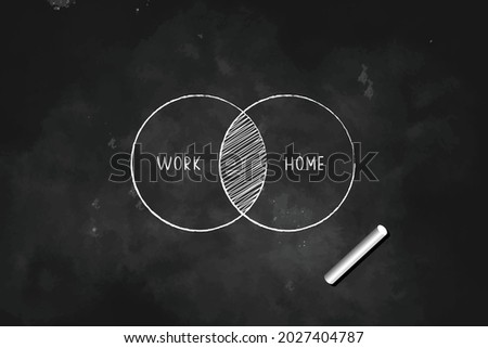 Work  And Home Balance Overlapping  in Venn Diagram drawn with Chalk on Black Board Icon Logo design illustration