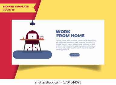 Work from home banner template.  Banner design elements for advertising, web site, flyers, posters, sale announcement. Banner Empty template.