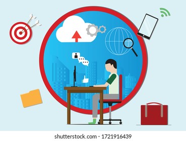 Trabajo desde el hogar para la ilustración vectorial del concepto de negocio