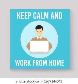 Arbeiten Sie von zu Hause Kampagne Poster mit einem Mann arbeiten mit seinem Laptop.