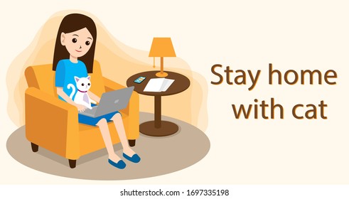 Work at home with cats During the spread of the disease With pets is a good friend when alone