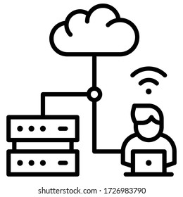 Work from home, cloud server and worker vector