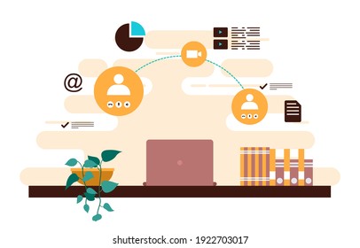 Arbeit von Home Computer Internet Online Business Freelancer Illustration