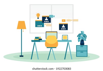 Work From Home Computer Internet Online Business Freelancer Illustration