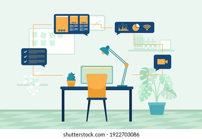 Work From Home Computer Internet Online Business Freelancer Illustration