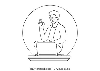 Conceito de trabalho em casa com laptop de personagem ilustração de reunião on-line