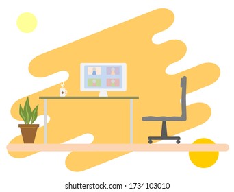 Work from home concept computer and coffee on table 