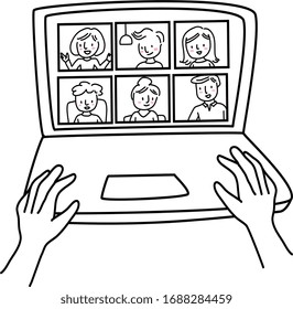 Work from home concept with cropped top view image of hands typing on laptop keyboard. 