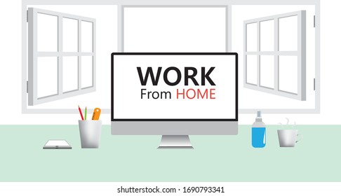 Work from home  concept design , computer and work with house