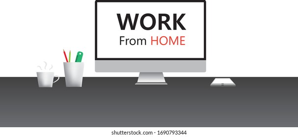 Work from home  concept design , computer and work with house