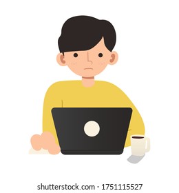 Work at home concept design. Freelance working on laptop. Home office workplace. The online study, education.