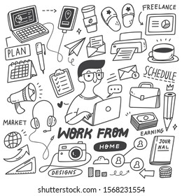 WorK From Home Concept Doodle Set