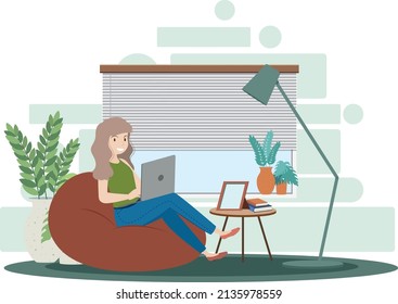 Work at home concept in flat design  illustration