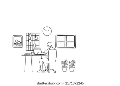 Work from home concept. Hand drawn of cozy workspace design illustration.