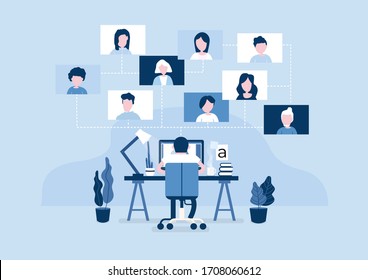  Trabajo desde el concepto de casa. Trabajo en línea con colegas. Diseñadores sentados sobre el escritorio.