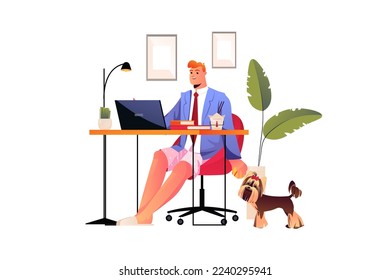 Work from home concept with people scene in flat design. Vector illustration