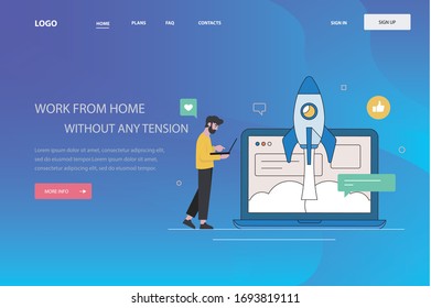 Work from home concept to prevent from corona virus(Covid-19), web design template, vector(eps-10).