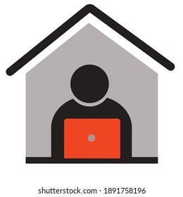 Work From Home Concept. Professional Working On Computer At Home. Working Icon Vector.