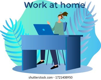 Work at home.The concept of remote work, Freelancing.Flat vector illustration.