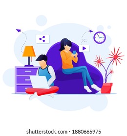 Work from home concept, stay at home on quarantine during the Coronavirus Epidemic illustration