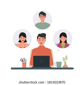 Arbeiten von der Home Concept Vektor Illustration, Remote Working Flat Design, männliche und weibliche Freiberufler arbeiten mit Laptop zu Hause, School from Home, Quarantine