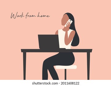 Work from home concept, woman working at home vector illustration