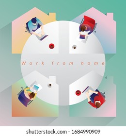 Work from home concept, Young people, man and woman freelancers working on laptops at home. People at home in quarantine.Stay home vector illustration.Flat cartoon character