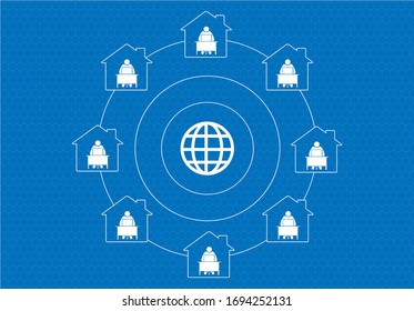 Work for home connect World Internet, WFH, Connect the home Office work and remote work, Vector illustration in flat style.