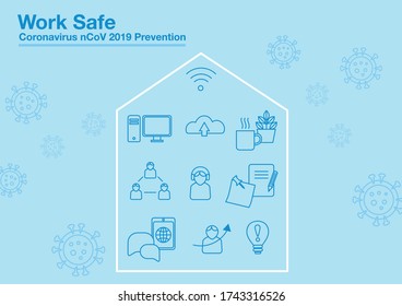 Work From Home - coronavirus nCoV 2019 Covid-19 Design Elements in Linear Style 