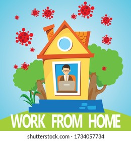 Work from home, covid or coronavirus prevention, man doing his work at home online, new lifestyle due to global pandemic, medical and health care concept
