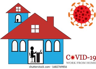 WORK FROM HOME. COVID-19 Lockdown Quarantine  with Coronavirus icon logo vector Illustration isolated on white background .   Healthcare and medical concept.