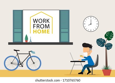 Work from home with coworking space. Vector illustration