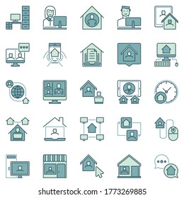Work From Home creative colored icons - vector remote work signs. People with computers symbols