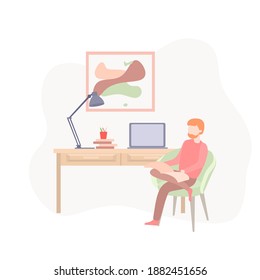 Work at home design concept. Workplace from home. Rest during the working day.