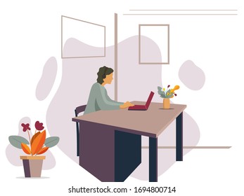 work from home. WORK DESK ROOM FLAT ILLUSTRATION
