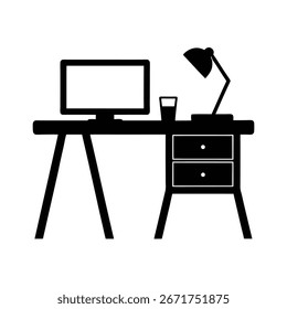 Work From Home Desk Silhouette Vector Art Illustration