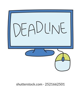Work Home Doodle Illustration - Computer